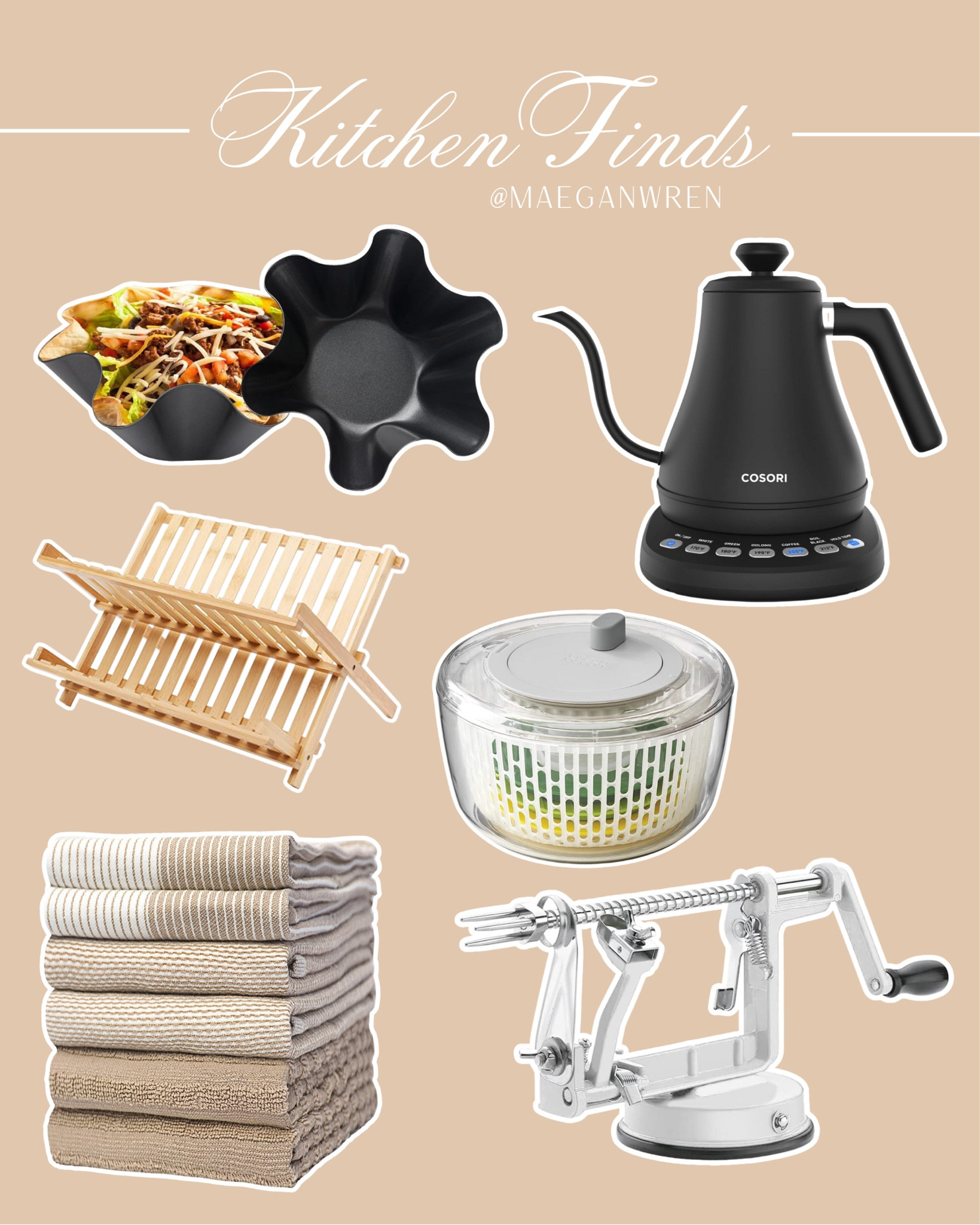 Christmas Holiday Gift Guides // KITCHEN FINDS

taco bowl molds, electric kettle non toxic, bamboo dish drying rack, salad spinner, kitchen towels, multiple color options, apple peeler, affordable lifestyle, make life easier with these cool gadgets, Amazon finds, cyber deal

#LTKGiftGuide #LTKHoliday #LTKSeasonal