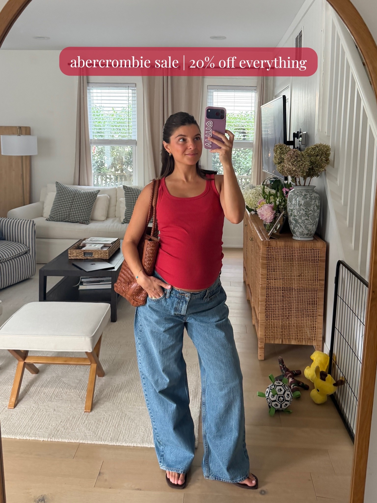 [6/10/26] abercrombie sale!!! 20% off almost everything. These jeans are a favorite from @abercrombie. Tank is from @gap, 100% cotton. Wearing 29 short in denim (medium tinted) and small in top. Bag is @madewell, a bit of a splurge but very versatile

#LTKBump #LTKPetite #LTKSaleAlert