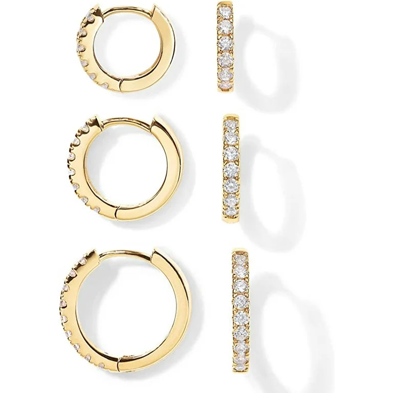 CLEARANCE! 18K Gold Plated 925 Sterling Silver Post, 3 Pairs Small Gold Hoop Earrings Set | Mini ... | Walmart (US)