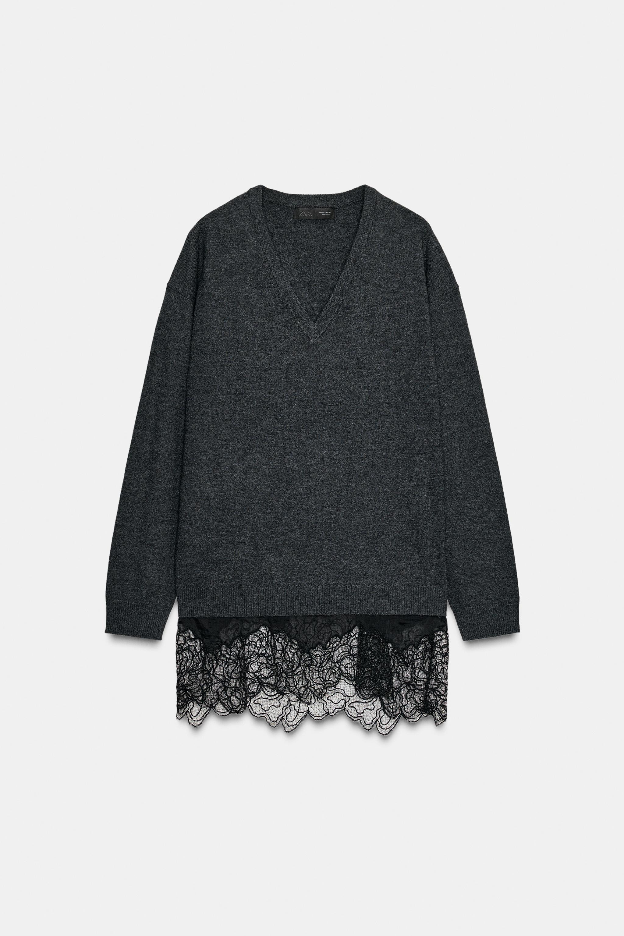 LONG KNIT JUMPER WITH LACE DETAIL | Zara UK