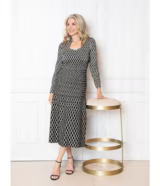 x Tanya Foster Diamond Pattern Soft Knit Stand Collar Long Sleeve Dress | Dillard's