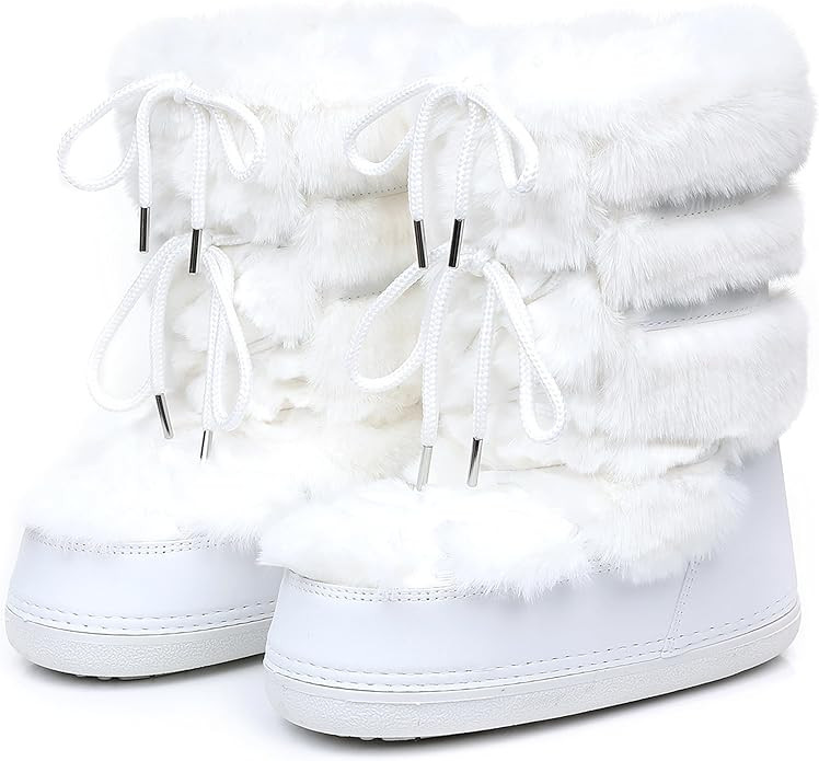 Furry Faux Fur Boots for Women - Fuzzy Winter Snow Boots - Fluffy Black White Pink Fur Boots - La... | Amazon (US)
