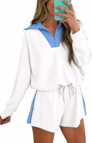 Fisoew Womens 2 Piece Outfits Quarter Zip Sweatshirt Shorts Sets Sweatsuits | Collared, Oversized... | Amazon (US)