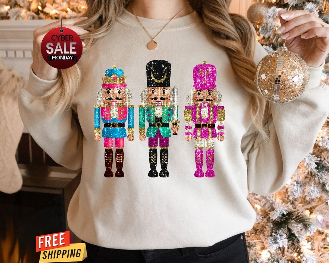 Preppy Nutcracker Sweatshirt Faux Sequin Nutcracker Christmas - Etsy | Etsy (US)