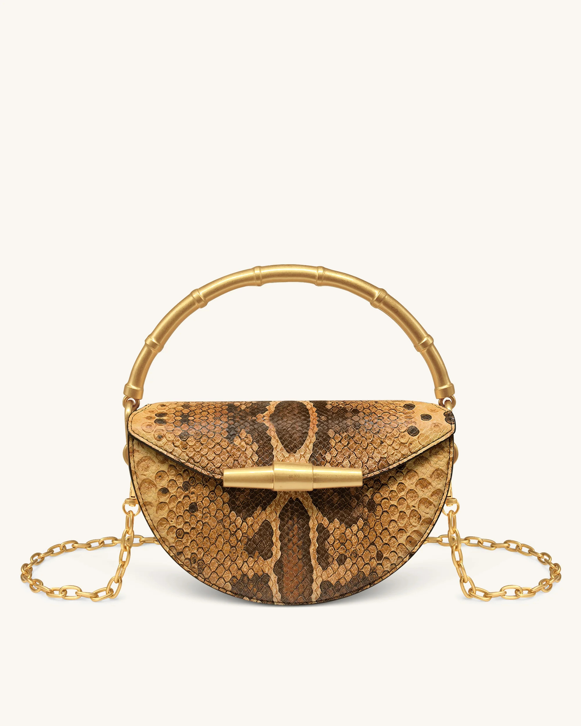 Sylvie Snake Print Half-Moon Top Handle Bag - Yellowish Brown | JW PEI US