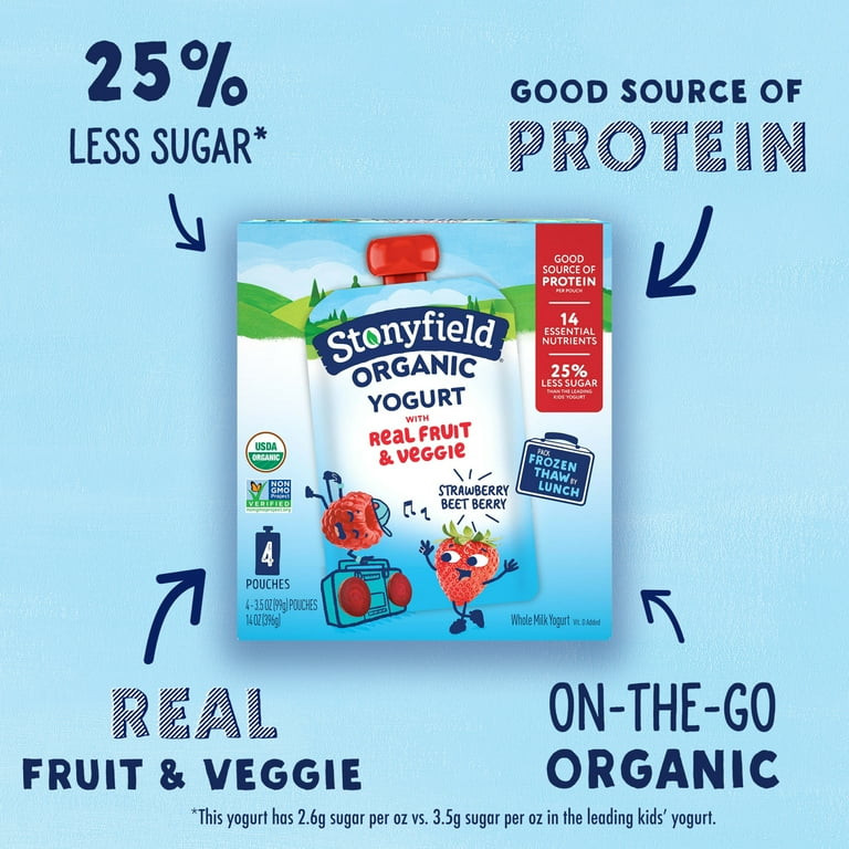 Stonyfield Organic Kids Whole Milk Yogurt Pouches, Strawberry Beet Berry, 3.5 oz., 4 Count | Walmart (US)