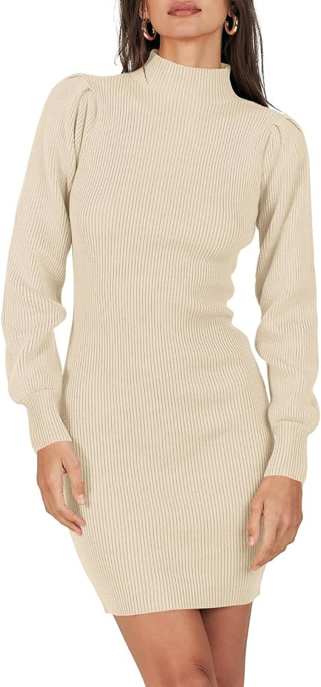ANRABESS Women Turtleneck Long Sleeve Knit Stretchable Elasticity Slim Sweater Bodycon Mini Sweat... | Amazon (US)