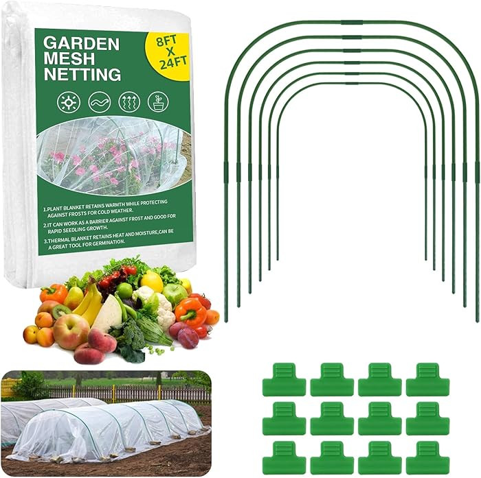 Garden Netting Kit for Raised Beds, 8x24Ft Ultra Fine Mesh Netting with 6 Sets Garden Hoops, Plan... | Amazon (US)
