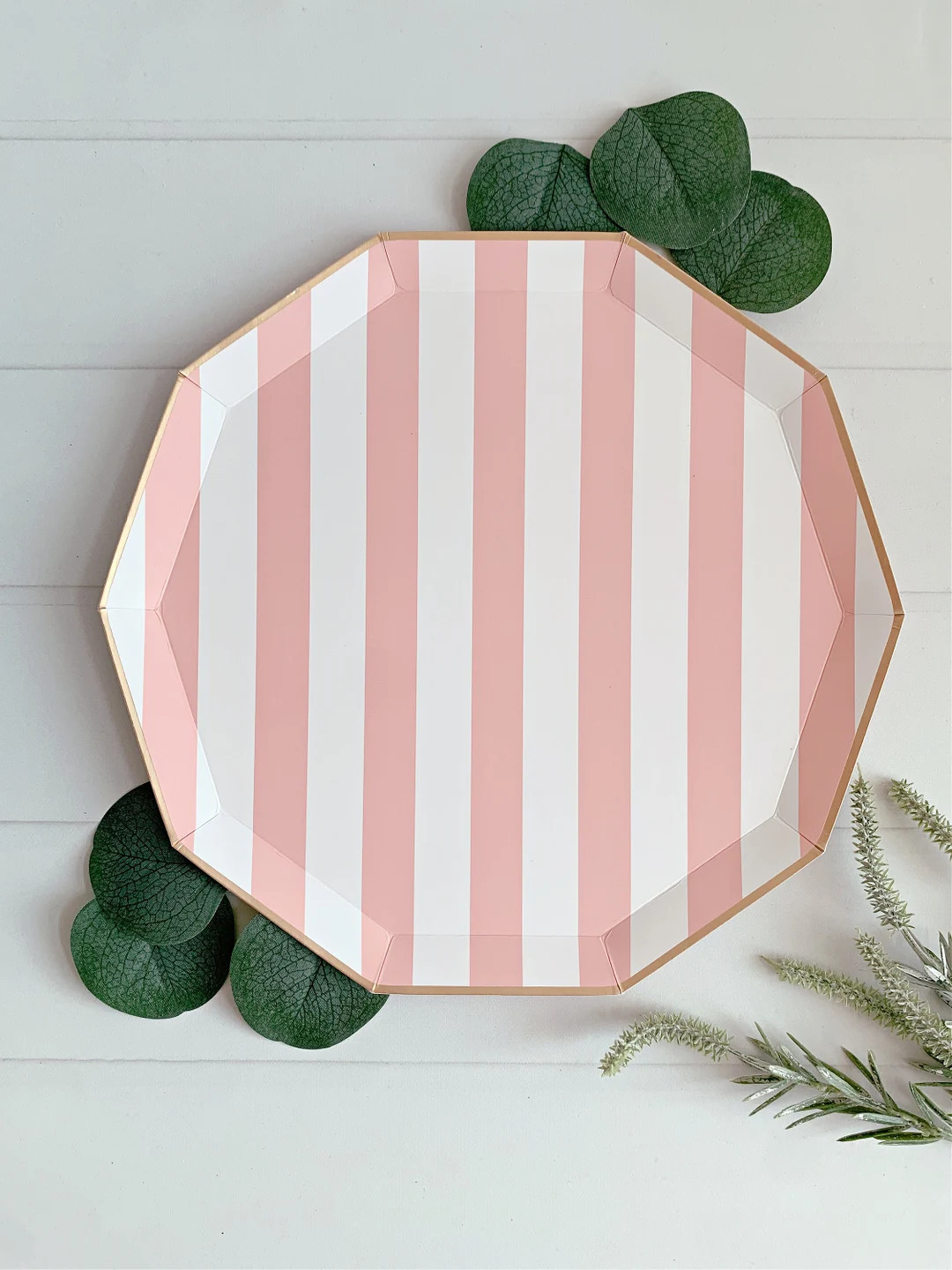 Petal Pink Cabana Striped Paper Dinner Plates - Etsy | Etsy (US)
