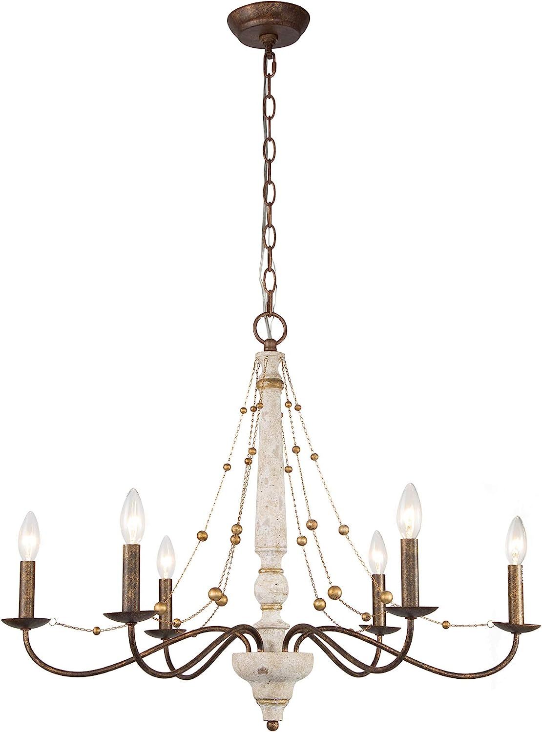 LOG BARN Farmhouse Chandelier for Dining Room, French Country Chandelier with Bead Strings, Distr... | Amazon (US)