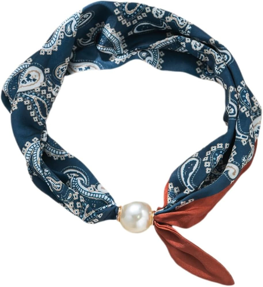 Silk Scarf Necklace for Woman Trendy Black and white Scarf Necklace with Charm Formal Costume Pro... | Amazon (US)