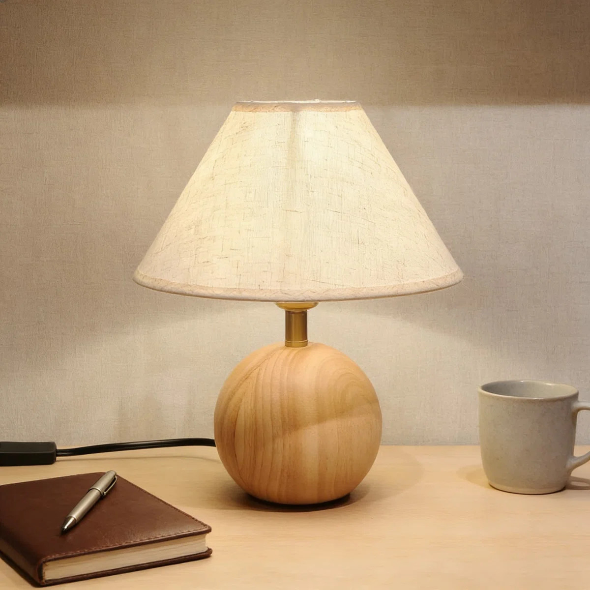 Wood Table Lamp With Linen Shade, Natural Wood Base Bedside Lamp For Bedroom Nightstand Or Living... | Wayfair North America