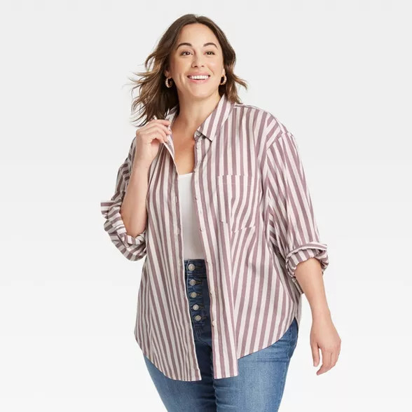 Women's Plus Size Long Sleeve Button-Down Oversized Tunic - Ava & Viv™ | Target