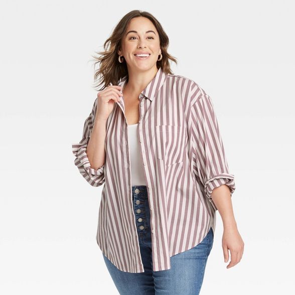 Women's Plus Size Long Sleeve Button-Down Oversized Tunic - Ava & Viv™ | Target