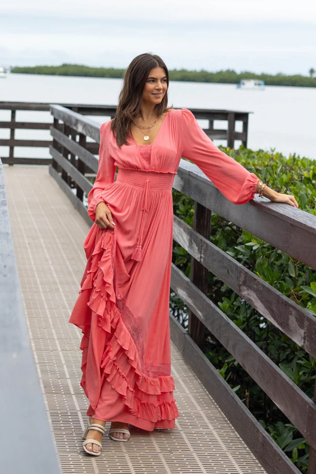 Lucky To Have You Coral Maxi Dress SALE | Pink Lily