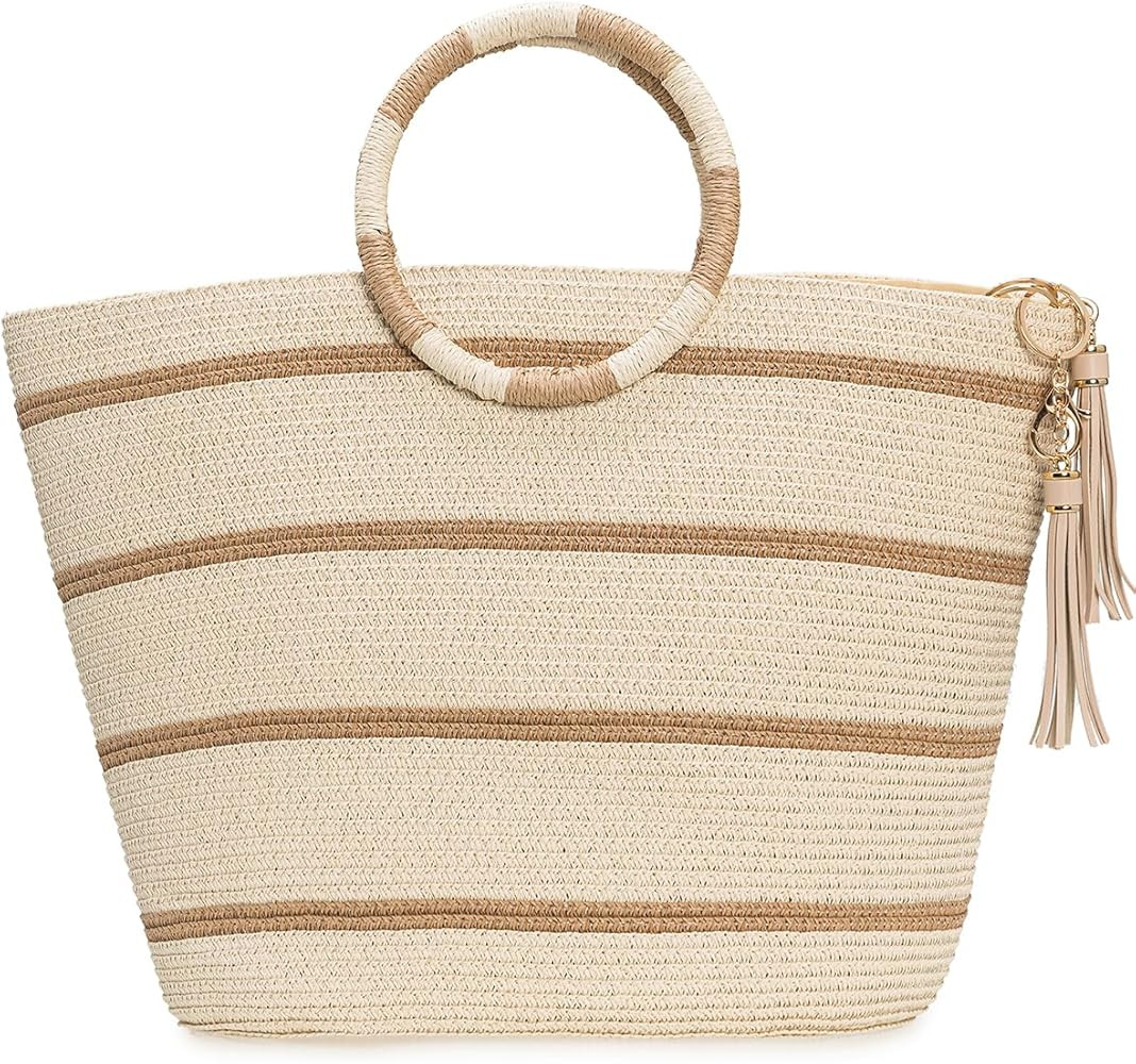 TOFUNTOY Straw Bag Straw Handbags Tote Bag for Women Straw Tote Bags Rattan Woven Straw Beach Bag... | Amazon (US)