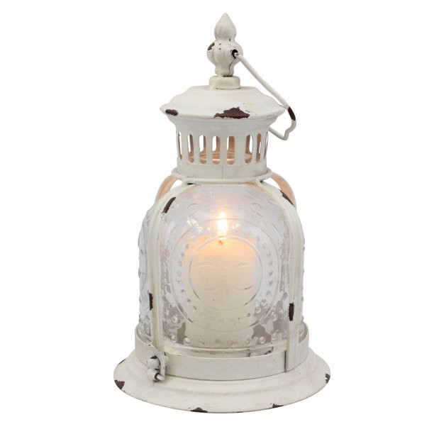 Country Rustic Worn White Metal Candle Lantern | Walmart (US)
