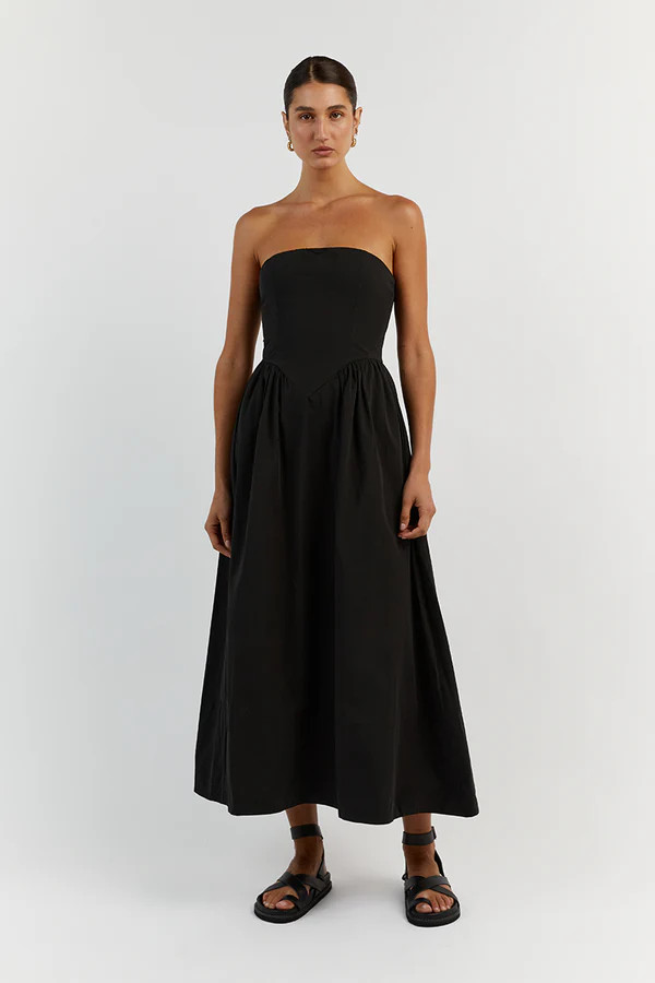 HYLAND BLACK STRAPLESS MIDI DRESS | DISSH