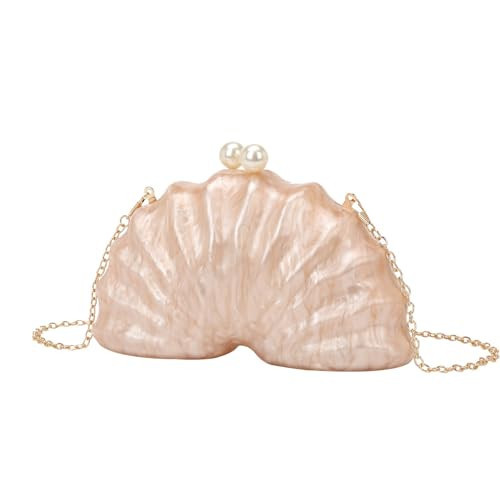 IAMUHI Women Fashion Acrylic Shell Shaped Clutch Luxury Evening Handbag Unique Chain Shoulder Bag Wedding Party Purses, Apricot | Amazon (US)