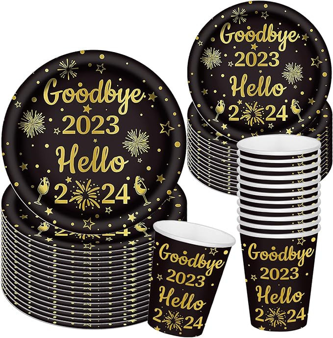 New Years Party Decorations Set Serve 25 New Years Eve Party Supplies 2024 BDTZ Goodbye 2023 Hell... | Amazon (US)