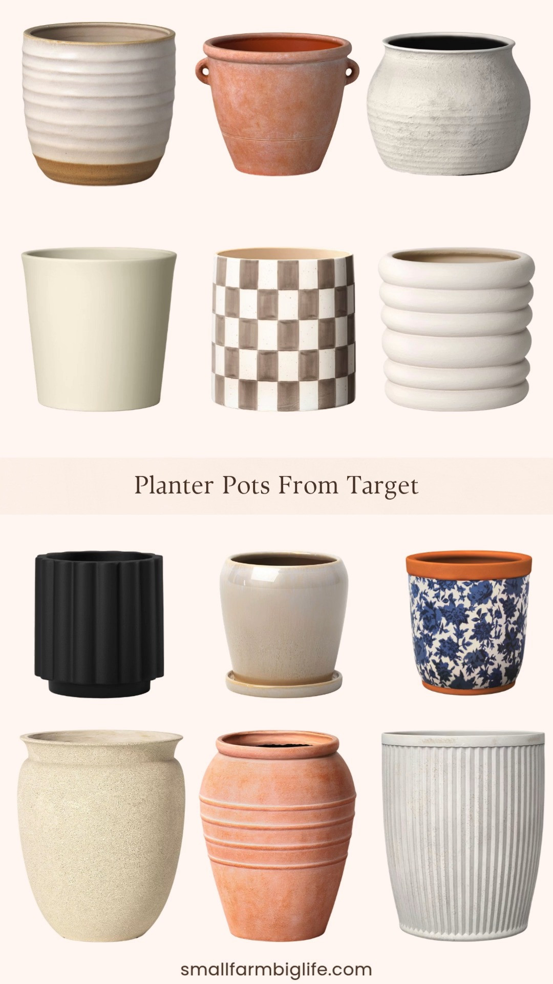 Planter pot season is here and Target has the most beautiful options right now for every style and every space 🌿✨ I rounded up my favorites: a blue floral patterned terracotta outdoor planter, a black geared outdoor planter, a ceramic planter with reactive glaze, a cream ceramic planter with reactive glaze, a small cream plastic outdoor planter, a terracotta classic ribbed composite indoor outdoor planter, an off white weathered ribbed composite indoor outdoor planter, a white banded stoneware indoor outdoor planter, a cream split glaze ceramic outdoor planter, a brown and cream checker stoneware indoor outdoor planter, and a cream sun bleached composite indoor outdoor planter. So many beautiful textures, finishes, and styles in this round up and all at such great Target prices. Whether you are refreshing your patio, front porch, or indoor plant collection Target is delivering on planter style right now. Everything is linked! 🛒 

 #LTKSeasonal #LTKHome #LTKSaleAlert