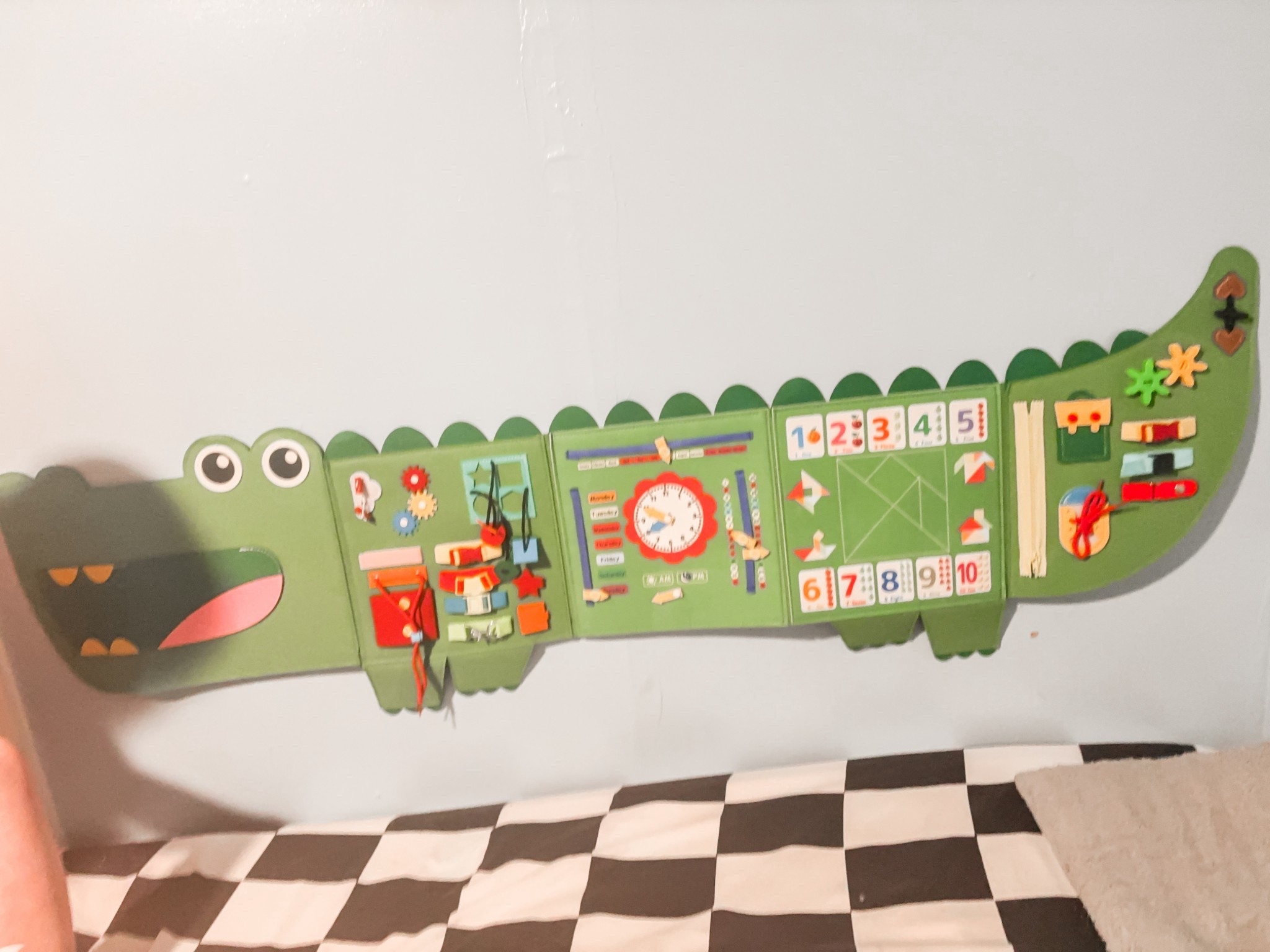 This toddler busy board helps babies and toddlers master life skills, fine motor control, problem solving, and hand eye coordination. Over 10 different learning activities for little ones to exercise, such as zippers, shoelaces, buttons, shape matching, tangram puzzles, clock and calendar learning, days of the week, time of day, number learning, etc. the busy board for toddlers 3-5 encourages creativity and cognitive growth while they play. The busy board Montessori toys are perfect for nurturing toddlers early logical thinking and sensory exploration abilities!

#LTKmomlife #LTKootd #LTKKids