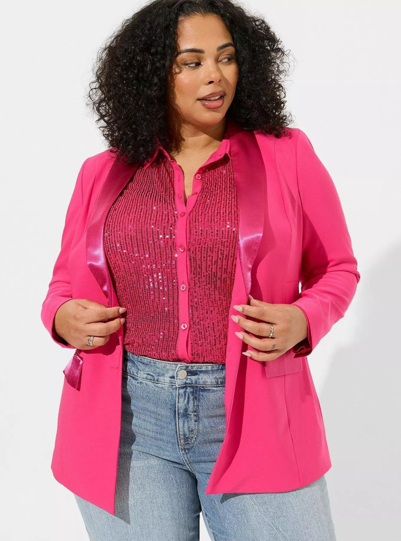 Studio Refined Crepe Satin Lapel Blazer | Torrid (US & Canada)