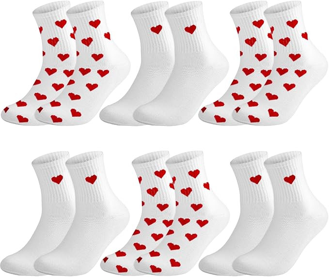 Woozettn White Red Heart Socks,Cute Heart Ankle Socks for Women,Novelty Heart Pattern Socks for V... | Amazon (US)