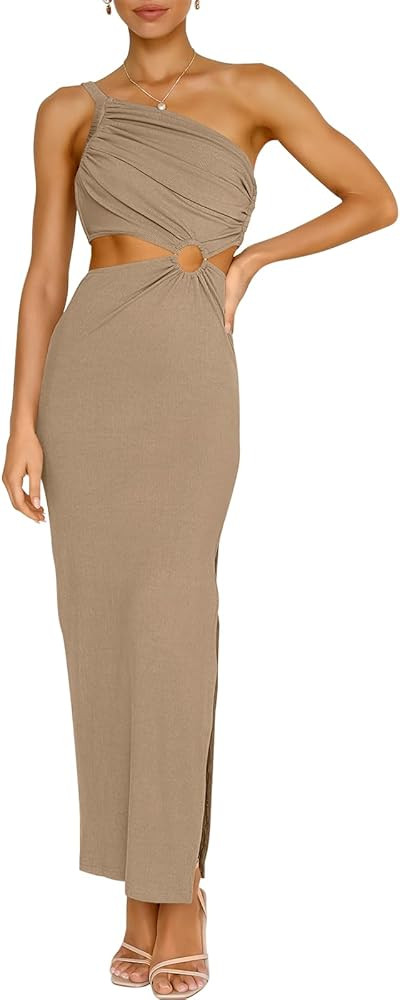 ANRABESS Women Summer One Shoulder Sleeveless Maxi Dress Cutout Sexy Bodycon Semi Formal Dinner D... | Amazon (US)