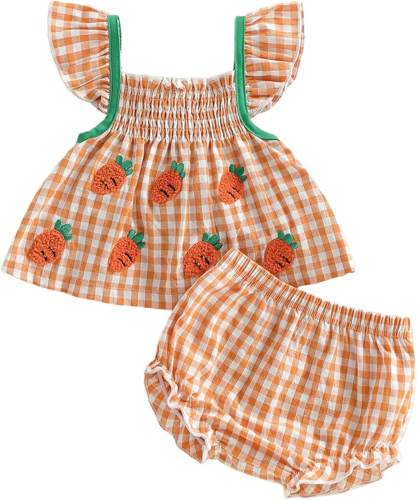 TheFound Toddler Baby Girl Easter/MardiGras Outfit Embroidery Short Sleeve Top Ruffled Bloomer Sh... | Amazon (US)