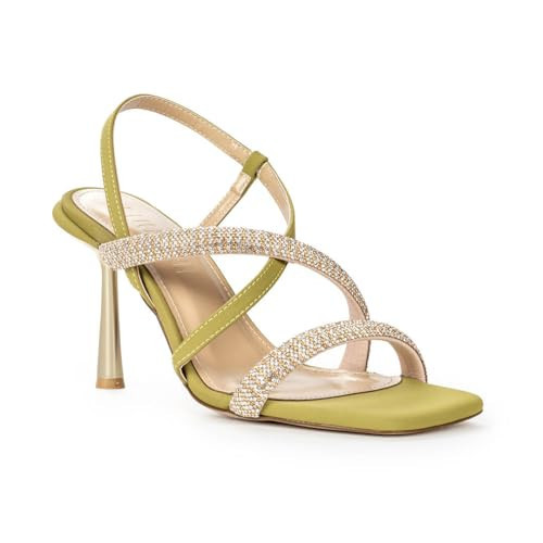 Luuzini Women’s Mira Olive Strappy High Heels – Open Toe Ankle Strap Stiletto Sandals for Party, Wedding & Evening Wear, Size 10 | Amazon (US)