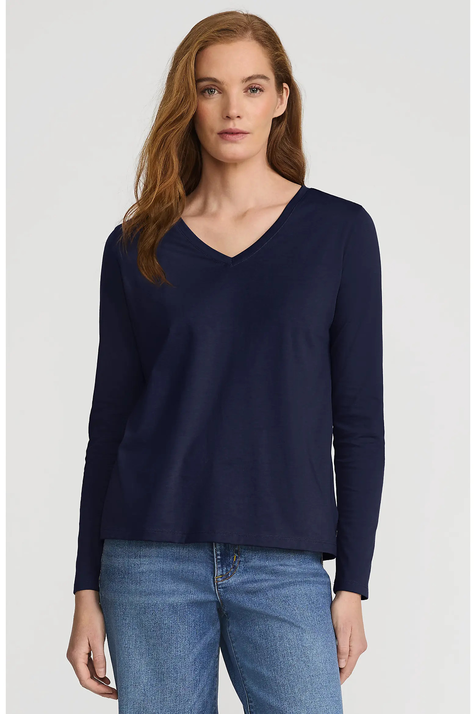 Lands' End Relaxed Supima Cotton Long Sleeve V-Neck T-Shirt in Glade Green at Nordstrom, Size Large | Nordstrom