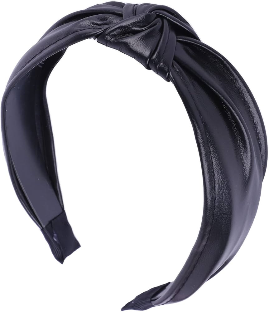 Motique Accessories Vegan Leather Knotted Headband for Women and Girls - Black | Amazon (US)