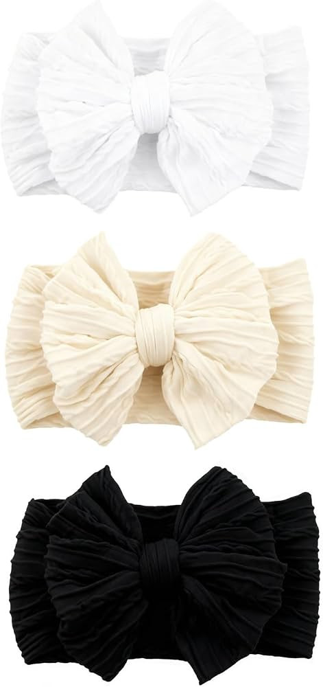 3 Pcs Baby Bows Headbands Soft Nylon Hairbands Super Elastic Headband Hair Accessories For Baby G... | Amazon (US)