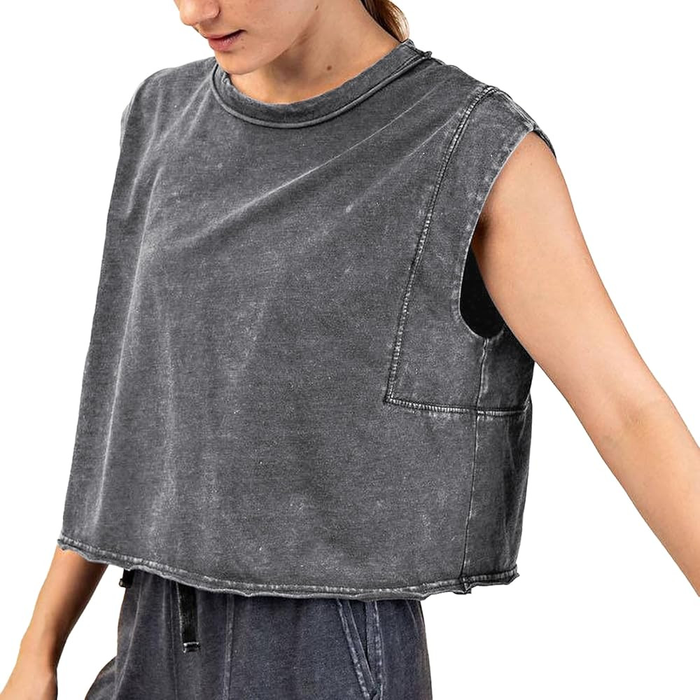 Acid Wash Tank Tops for Women Vintage Cropped Sleeveless Tee Summer Casual Cotton Shirts Workout ... | Amazon (US)