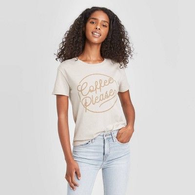 Women's Coffee Please Short Sleeve Graphic T-Shirt - Taupe | Target