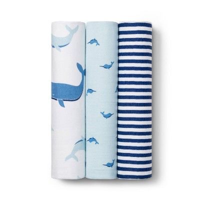 Muslin Swaddle Blankets Whale 3pk - Cloud Island&#8482; | Target