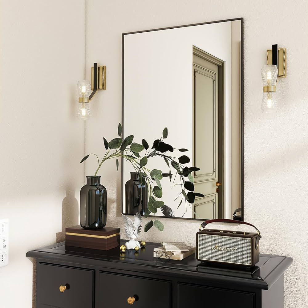 BEAUTYPEAK Black Bathroom Wall Mirror - 26" x 38" Rectangular Mirror with Metal Frame, Hangs Hori... | Amazon (US)