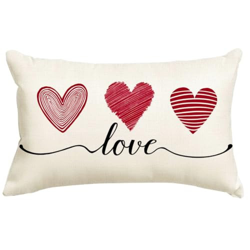 RABUSOFA Valentines Pillow Covers 12x20 inch Valentines Day Decor Pillows Heart Throw Pillows Coves for Home Decorations,Valentine's Lumbar Cushion Covers for Sofa Couch Pink | Amazon (US)