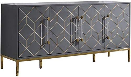 Best Master Furniture Thorne High Gloss Lacquer Sideboard/Buffet with Gold Trim, Grey | Amazon (US)