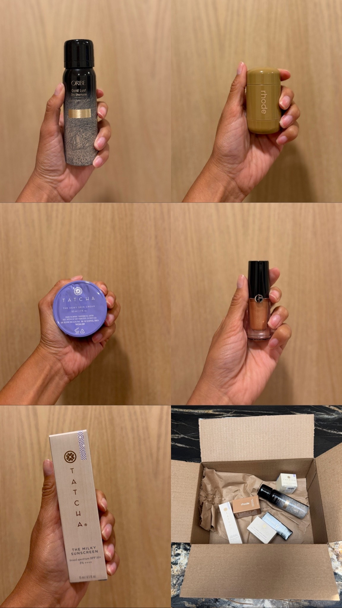 My recent Sephora beauty haul. 

Armani eye tint- 44s 
Mini tatch travel cream and refill 
Oribe dry shampoo mini 
Rhode pocket blush - spicy marg 
Tatcha mini sunscreen