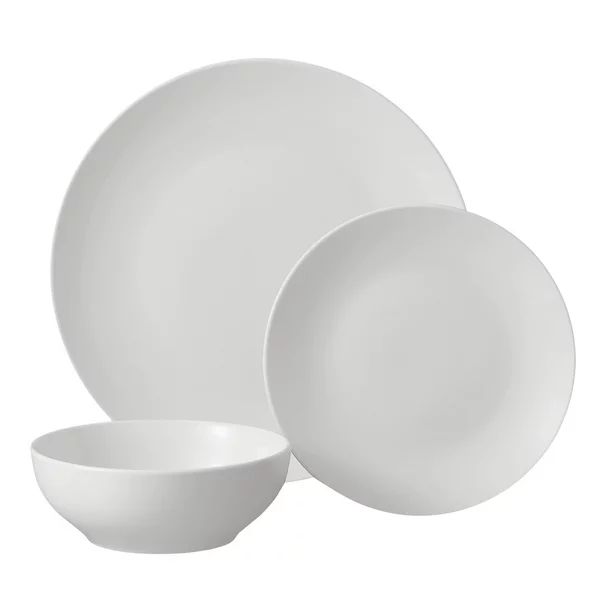 Mainstays Glazed White Stoneware Dinnerware Set, 12-Pieces | Walmart (US)