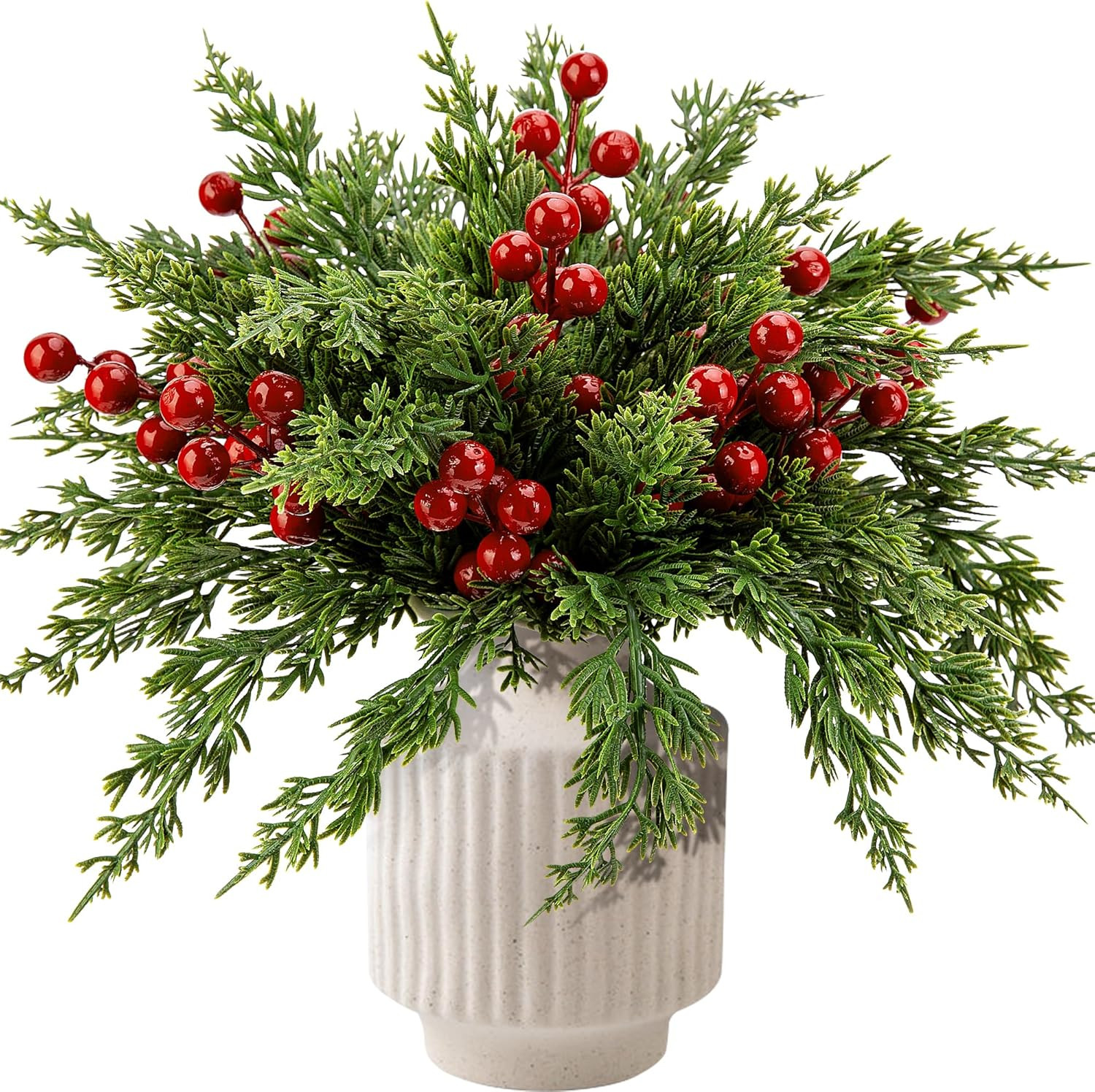 Watayo 60 Pcs Christmas Artificial Pine Branches with Red Berry Stems- 10.5" Faux Evergreen Norfo... | Amazon (US)