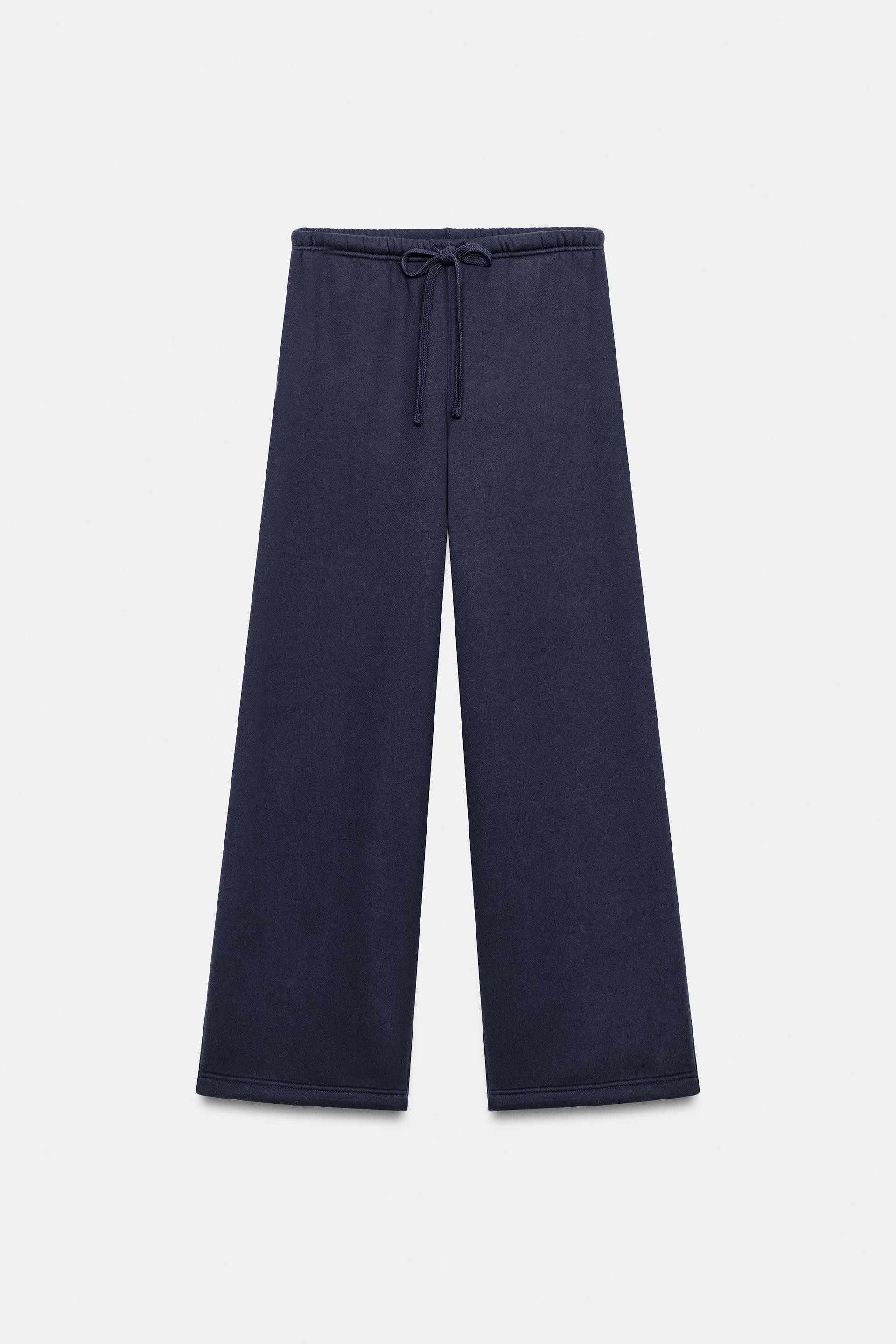Zara - Basic Straight-Leg Plush Trousers With Adjustable Hem - Grey Marl - L - Woman | Zara UK