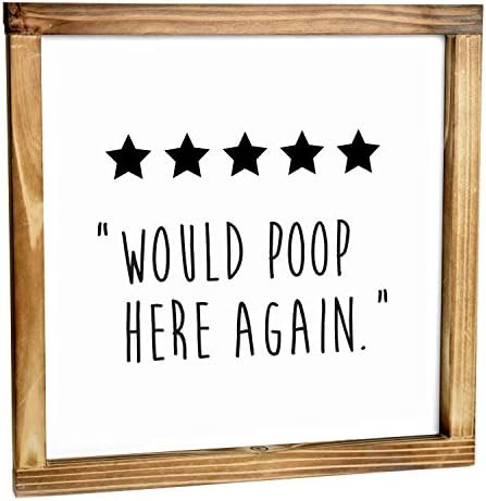 5 Stars Would Poop Here Again Sign - Funny Farmhouse Decor Sign, Cute Guest Bathroom Decor Wall A... | Amazon (US)