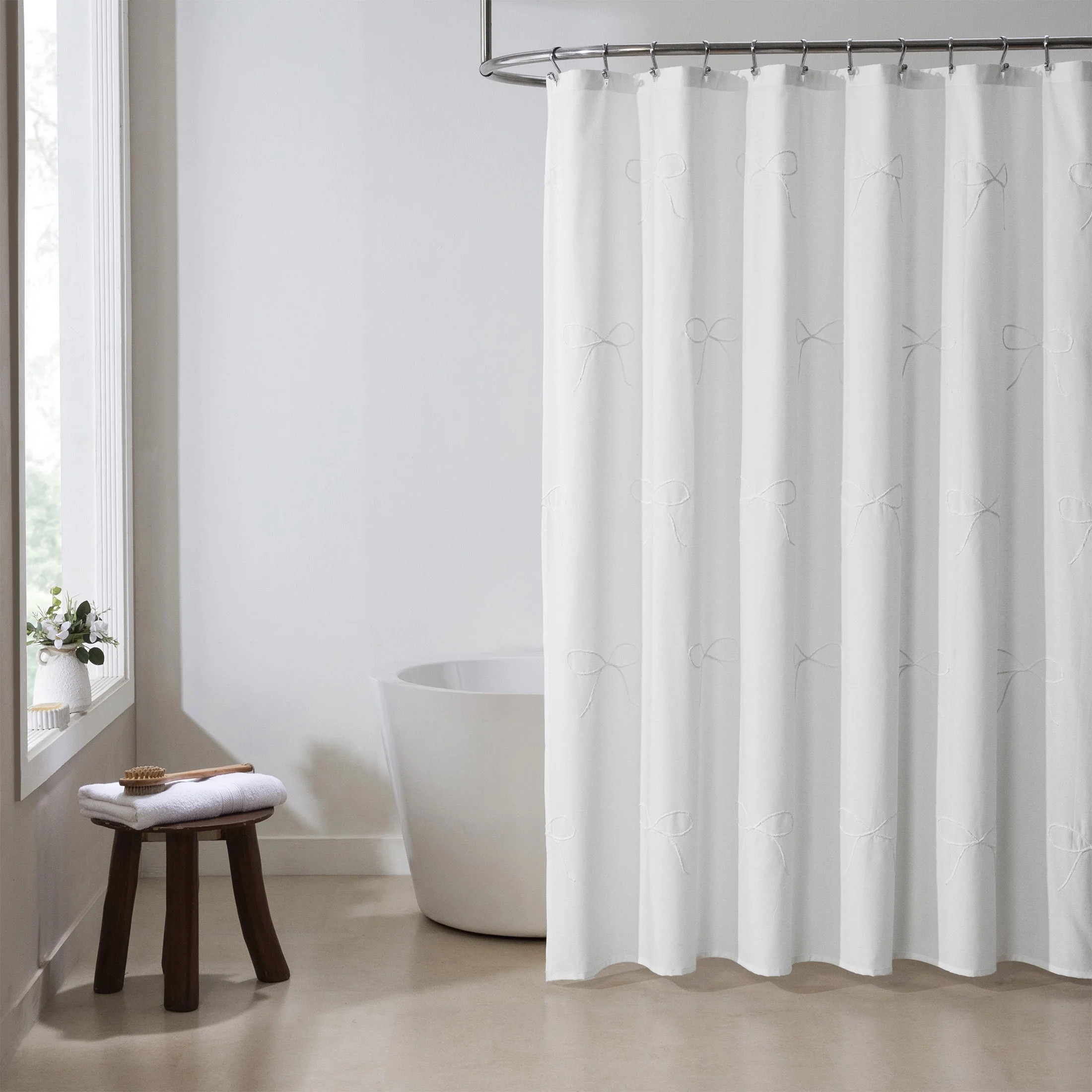 My Texas House White/White Embroidered Holiday Farmhouse Bow Cotton Shower Curtain, 72" x 72 | Walmart (US)