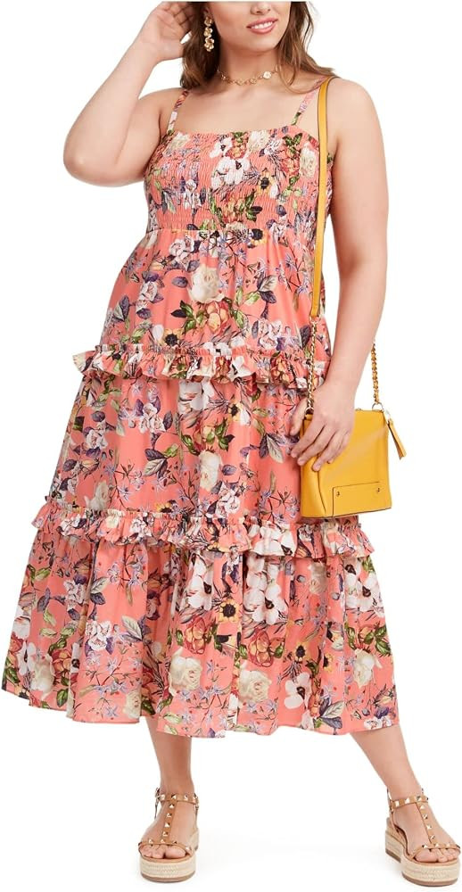 INC Womens Pink Spaghetti Strap Tea-Length Fit + Flare Dress Plus 1X | Amazon (US)
