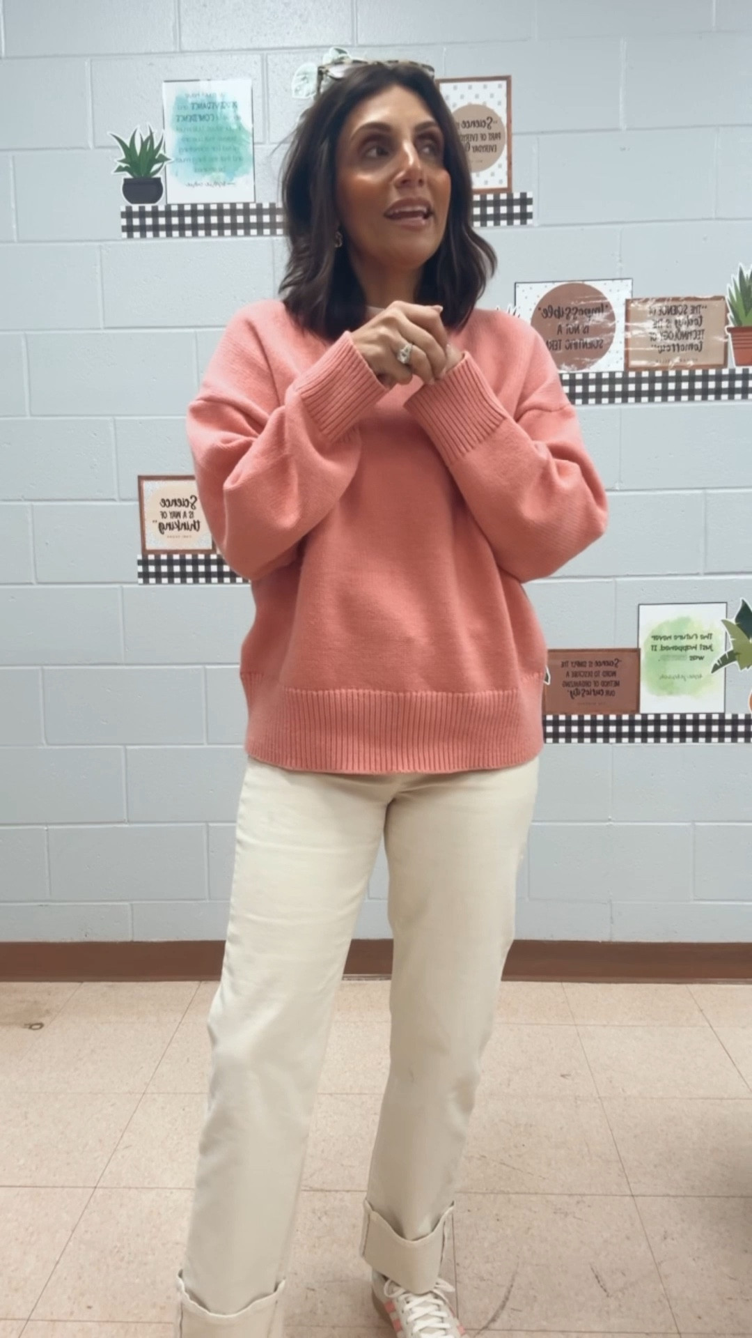 Beautiful color pink in this sweater!
Size small 
Loft jeans are old so linking similar 
Size 1/2 down in Adidas 

#LTKgrwm #LTKOver40 #LTKFindsUnder100