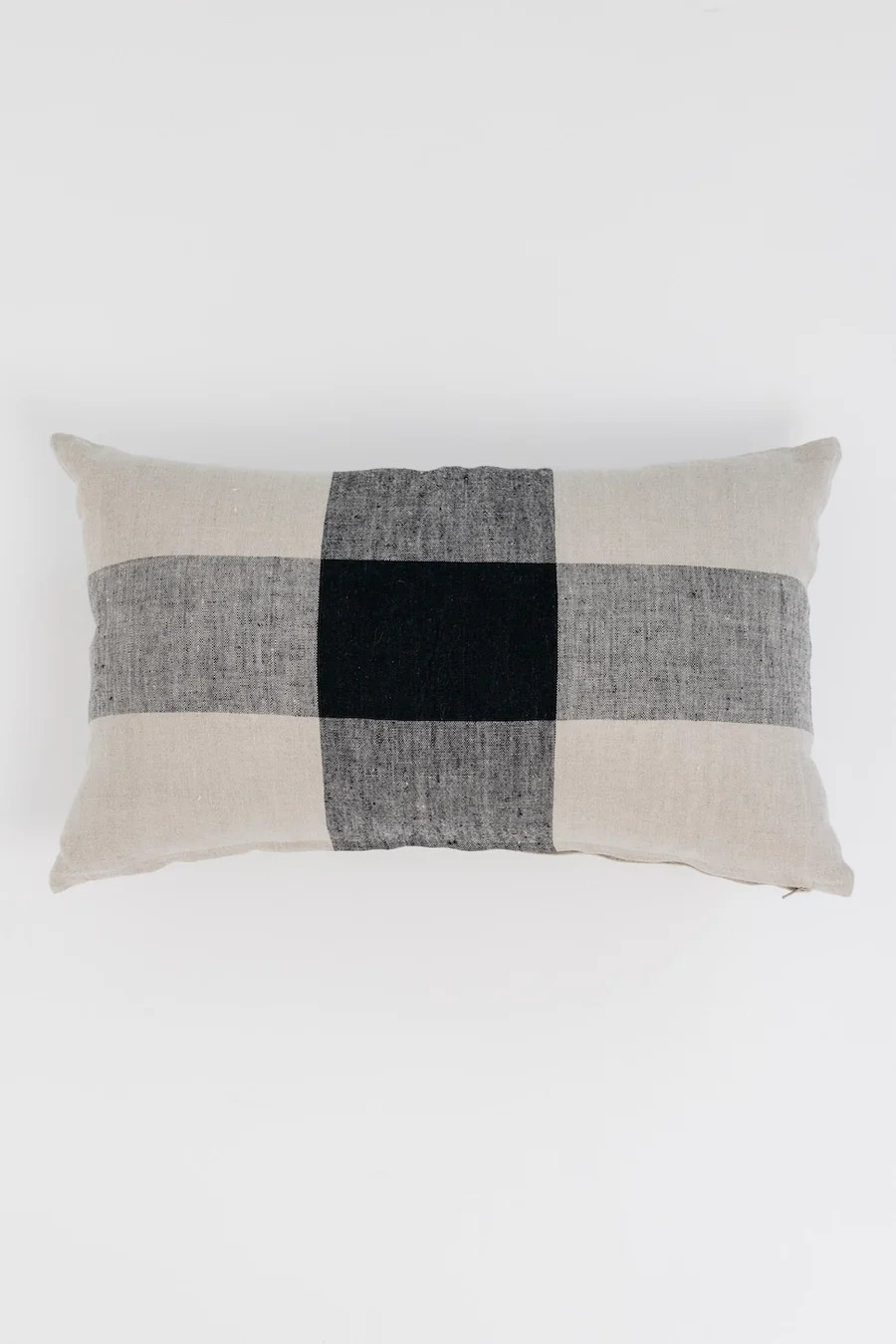 Raquel Plaid Lumbar Pillow - Beige + Black - 21"x13" | THELIFESTYLEDCO