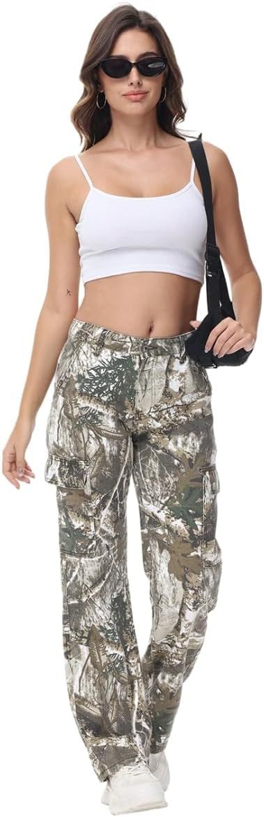Women's Camo Cargo Pants High Waist Baggy Wide Leg Camouflage Army Fatigue Slim Fit Pockets Jogge... | Amazon (US)